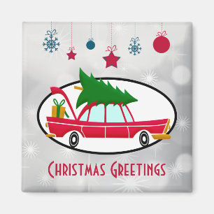 Retro Red Car med Julgran Magnet