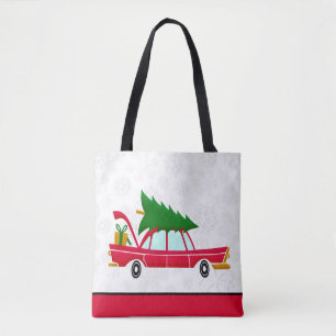Retro Red Car med Julgran Tygkasse