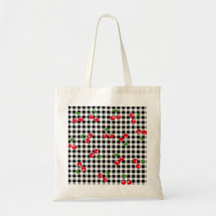 Retro Red Cherry Black White Buffalo Play Gingham Tygkasse