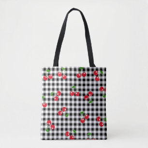 Retro Red Cherry Black White Buffalo Play Gingham Tygkasse