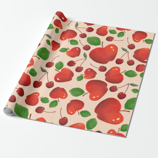 Retro Red Cherry Fruit Orchard Mönster Gift Presentpapper (Utrullad)