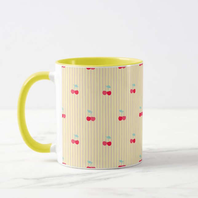 Retro Red Cherry Pattern Retro Pop Mugg (Vänster)
