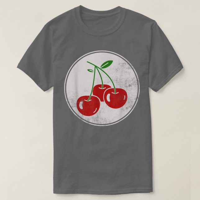 Retro Red Cherry Triple Cherries Fruit Älskare T Shirt (Design framsida)