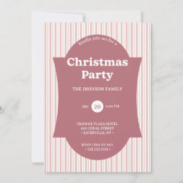 Retro Red Christmas Party Striped Invitation Inbjudningar