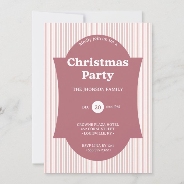 Retro Red Christmas Party Striped Invitation Inbjudningar (Framsida)