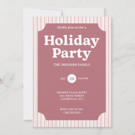 Retro Red Christmas Party Striped Invitation Inbjudningar