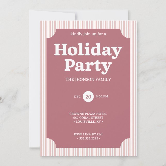 Retro Red Christmas Party Striped Invitation Inbjudningar (Framsida)