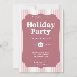 Retro Red Christmas Party Striped Invitation Inbjudningar