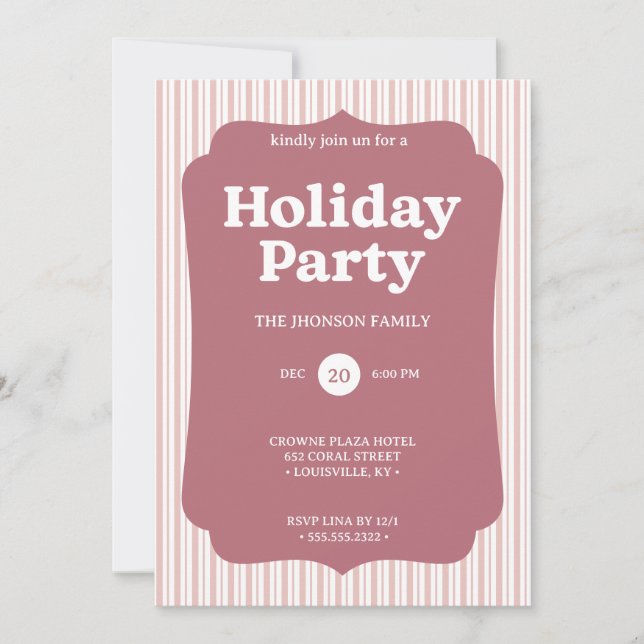 Retro Red Christmas Party Striped Invitation Inbjudningar (Framsida)