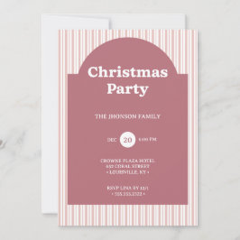 Retro Red Christmas Party Striped Invitation Inbjudningar