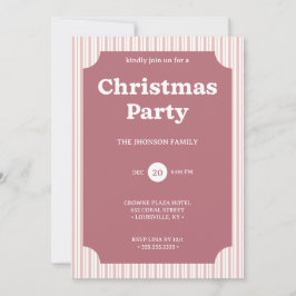 Retro Red Christmas Party Striped Invitation Inbjudningar