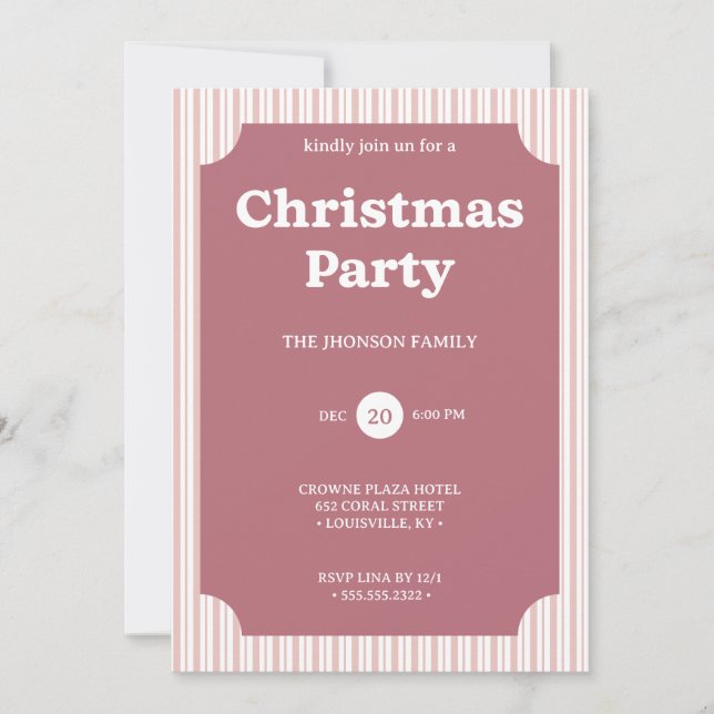 Retro Red Christmas Party Striped Invitation Inbjudningar (Framsida)