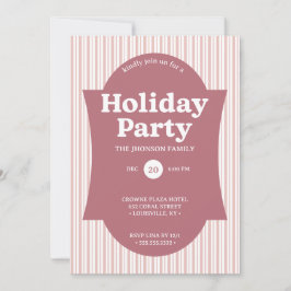 Retro Red Christmas Party Striped Invitation Inbjudningar
