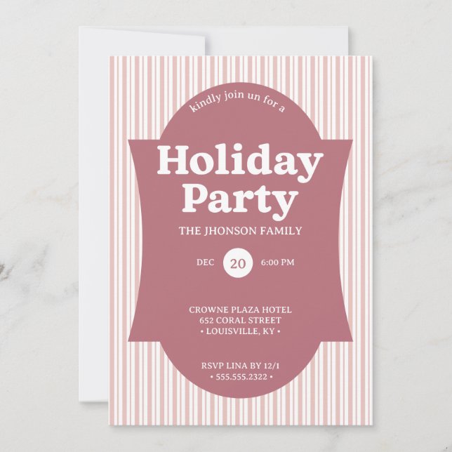 Retro Red Christmas Party Striped Invitation Inbjudningar (Framsida)