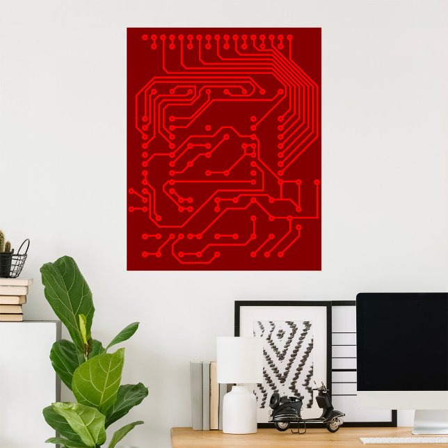 Retro Red Circuit Board Tech Pattern Poster (Skapare uppladdad)