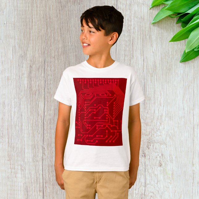 Retro Red Circuit Board Tech Pattern T Shirt (Skapare uppladdad)