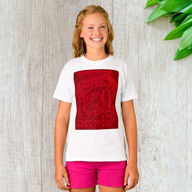 Retro Red Circuit Board Tech Pattern T Shirt (Skapare uppladdad)