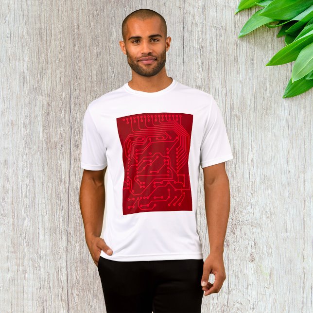 Retro Red Circuit Board Tech Pattern T Shirt (Skapare uppladdad)
