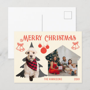 Retro Red Cream Family Pet Photo jul Vykort