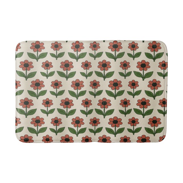 Retro Red Daisy Mönster Bath Mat Badrumsmatta (Framsidan)