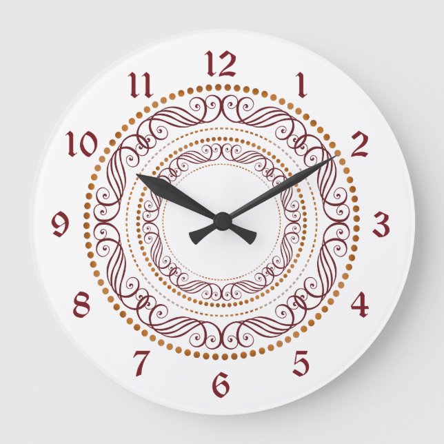 Retro Red Decorative Circle Stor Klocka (Framsida)