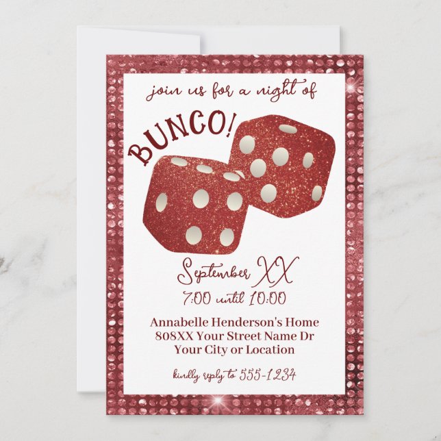 Retro Red Dice Bunco Natt Inbjudningar (Framsida)