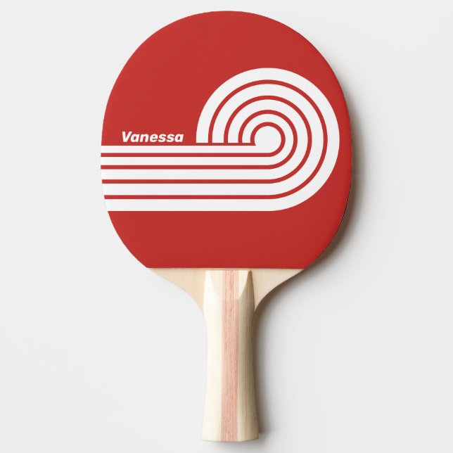 Retro Red Dual Curl-ränder med namn Pingisracket (Framsidan)