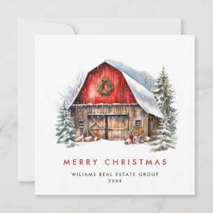 Retro Red Farm Barn jul Corporate Julkort