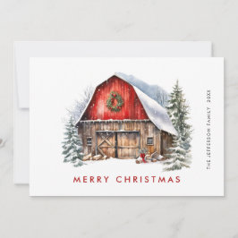 Retro Red Farm Barn Julgran Hälsning Julkort
