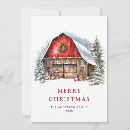 Retro Red Farm Barn Julgran Hälsning Julkort