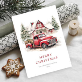 Retro Red Farm Lastbil Julgran Hälsning Julkort