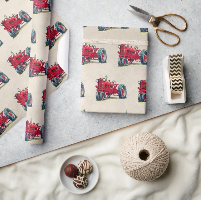 Retro Red Farm Tractor Presentpapper (Hantverk)