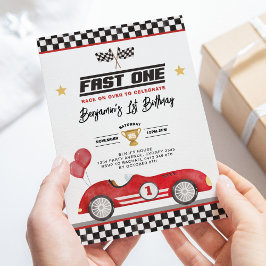 Retro Red Fast One Tävling Car Boy 1:a födelsedage Inbjudningar
