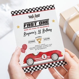 Retro Red Fast One Tävling Car Boy 1:a födelsedage Inbjudningar