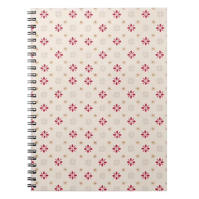 Retro Red Flower Guld Star Vintage Tapet Anteckningsbok (Framsidan)