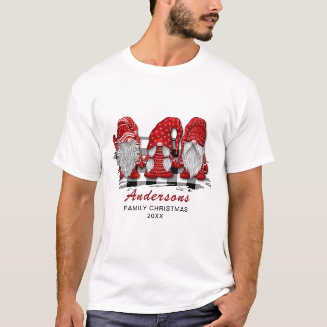 Retro Red Gnomes jul Buffalo Helgdag T Shirt (Framsida)
