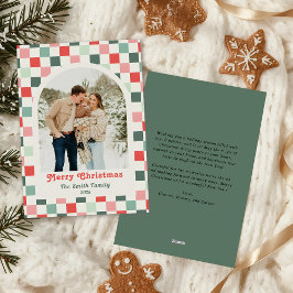 Retro Red Green Checkerboard Photo Arch Christmas Julkort