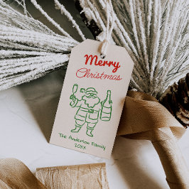 Retro Red Green Hand Drawn Santa Claus Christmas Presentetikett