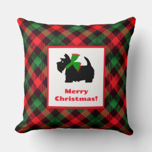 Retro Red Grönt Black Scottish Terrier Kudde