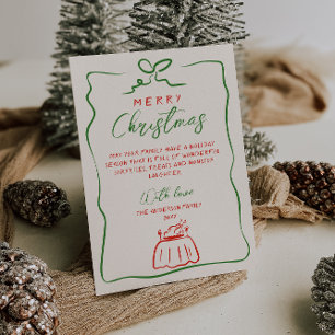 Retro Red Grönt Hand skriftlig ritad God jul Julkort