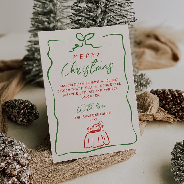 Retro Red Grönt Hand skriftlig ritad God jul Julkort (Skapare uppladdad)