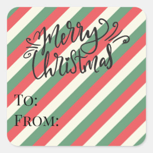 Retro Red Grönt Lodrät Rand God jul Fyrkantigt Klistermärke