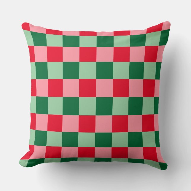 Retro Red Grönt Rosa Tartan Play jul Kudde (Framsida)