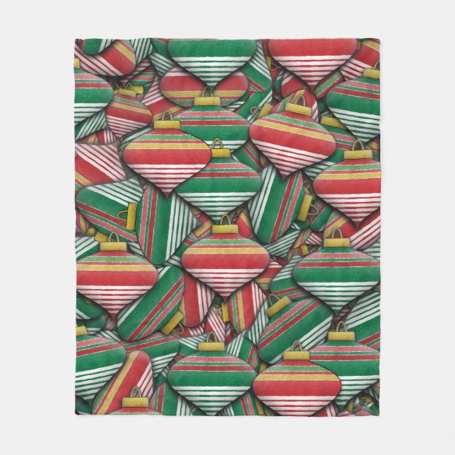 Retro Red Grönt Stripe Ornament Mönster Design Fleecefilt (Framsidan)