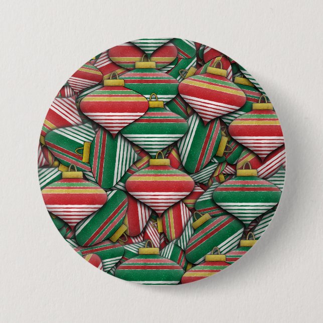 Retro Red Grönt Stripe Ornament Mönster Design Knapp (Framsida)