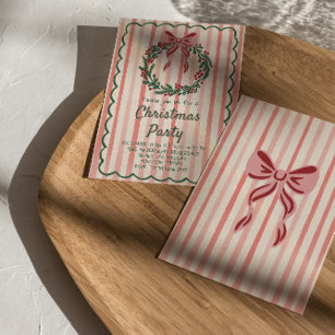 Retro Red Grönt Utsug julklapp Bow-andedräkten Par Inbjudningar