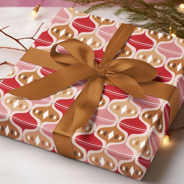 Retro Red Guld jul Bauble Dekorations Presentpapper (Skapare uppladdad)