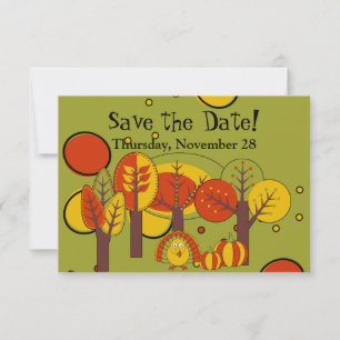 Retro Red, Gult och Grönt Thanksgiving Design Spara Datumet