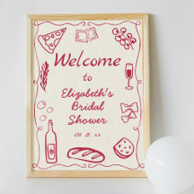 Retro Red Hand plockade Doodle Italienska livsmede