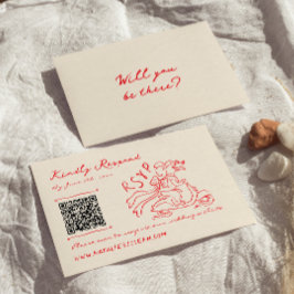 Retro Red Hand plockade Quirky Cute QR-kod Bröllop OSA Kort